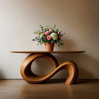 Solid Wood Infinity Loop Sculptural Console Table for Minimalist Entryway