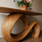 Solid Wood Infinity Loop Sculptural Console Table for Minimalist Entryway