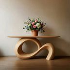 Solid Wood Infinity Loop Sculptural Console Table for Minimalist Entryway