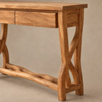 Traditional Sculpted Wood Console Table With Crossed X Legs For Entryway