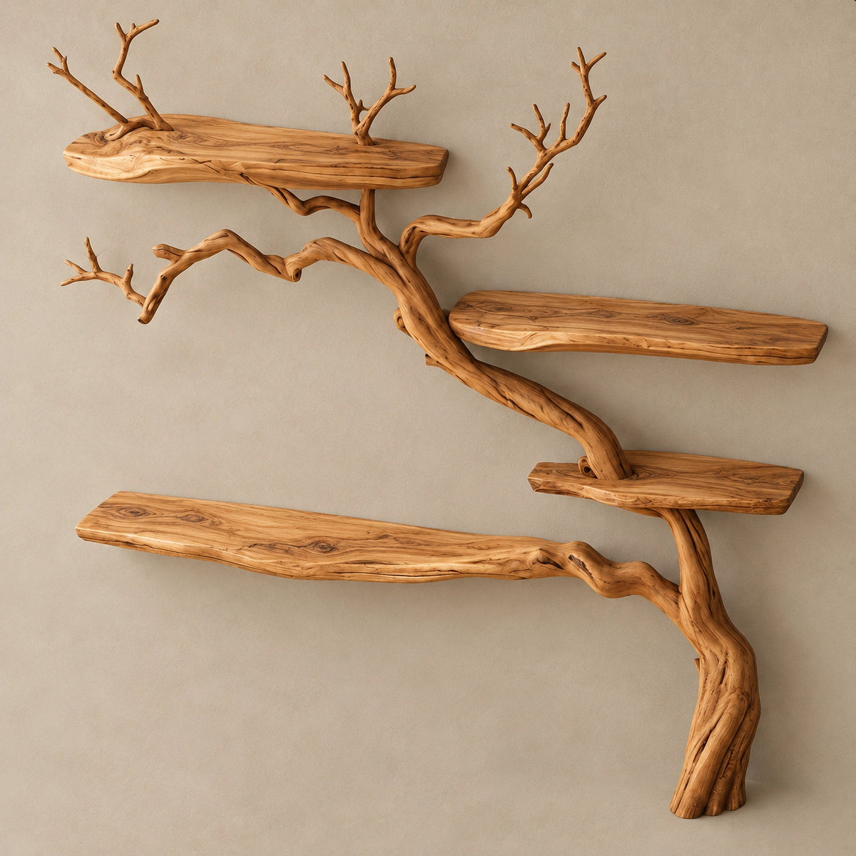 Organic Wall Tree Bookshelf With Arching Curved Trunk For Living Room