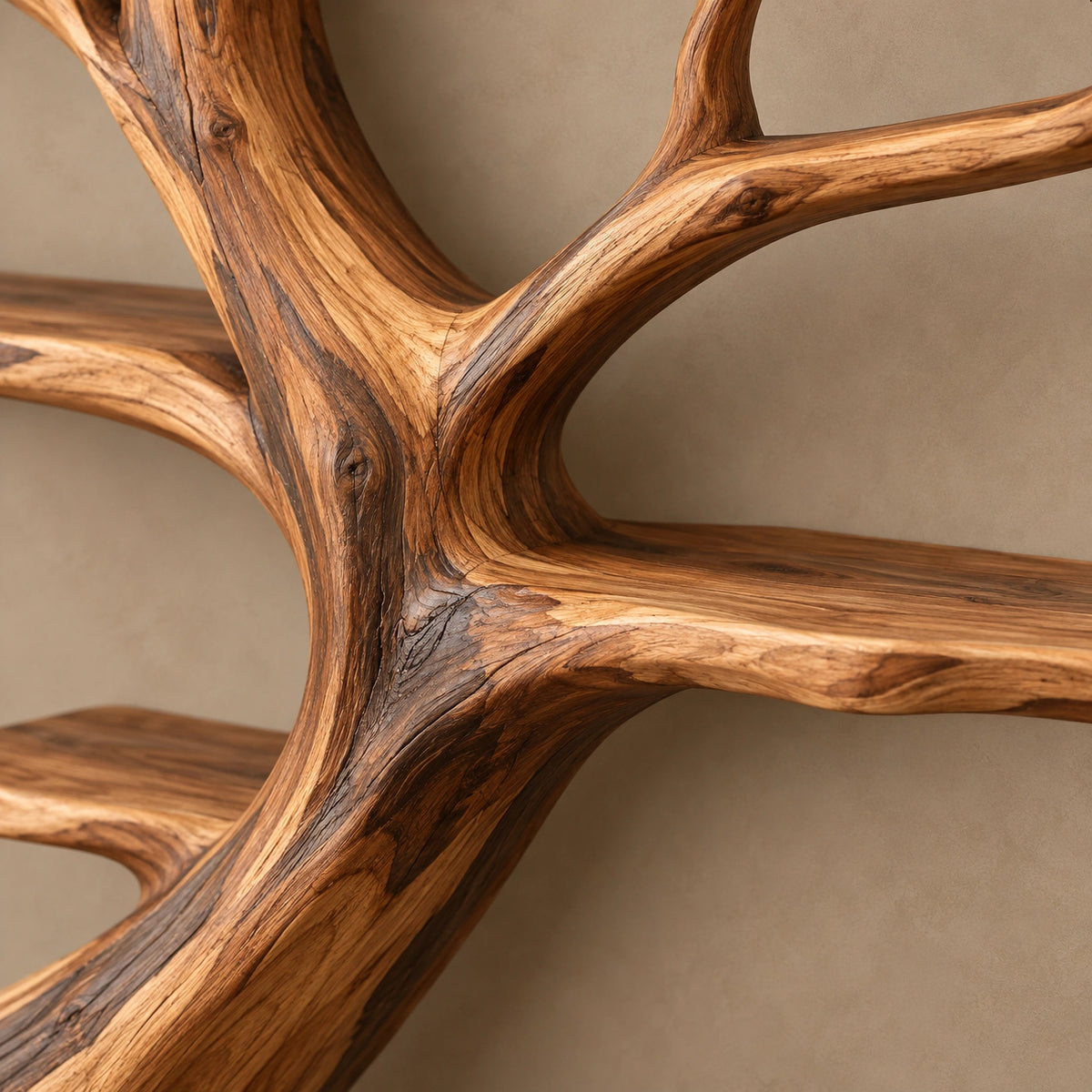Sculptural Wall Tree Bookshelf With Flowing Twisted Trunk For Living Room