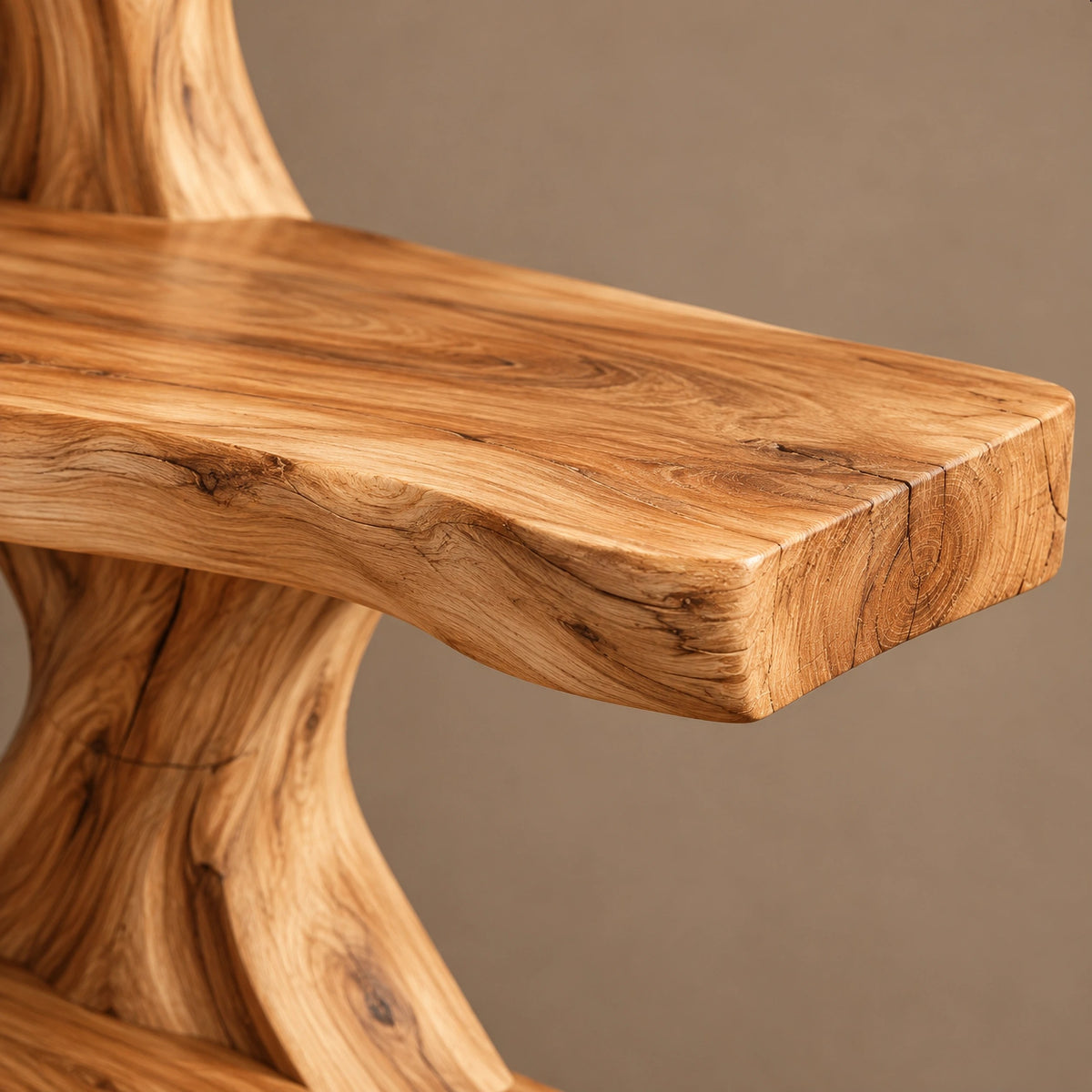Sculptural Tree Bookshelf With Twisting Live Edge Shelves For Living Room