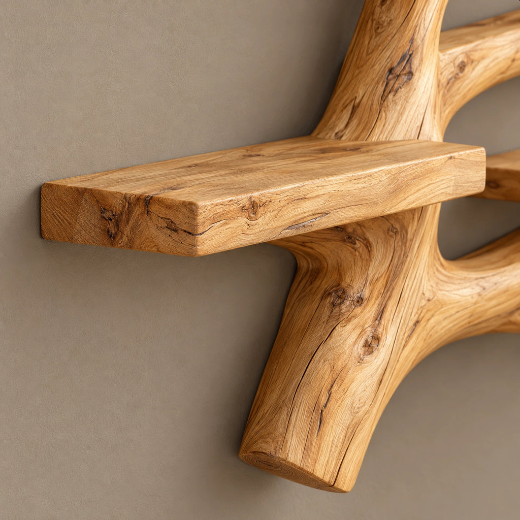 Sculptural Tree Branch Wall Shelf With Long Branch Silhouette For Living Room