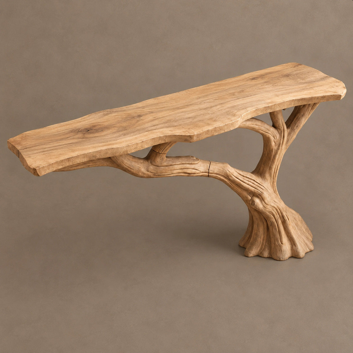 Rustic Tree Trunk Console Table With Branching Base For Living Room