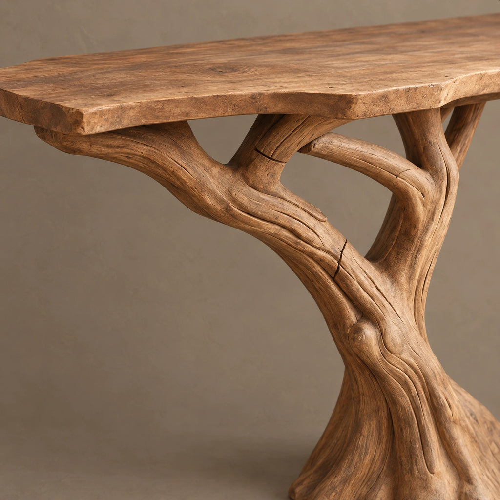 Rustic Tree Trunk Console Table With Branching Base For Living Room