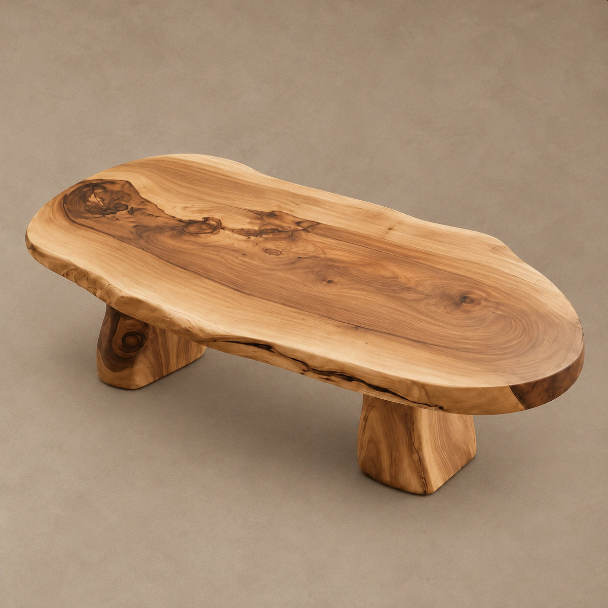 Wabi Sabi Live Edge Oval Coffee Table With Two Pillar Legs For Living Room