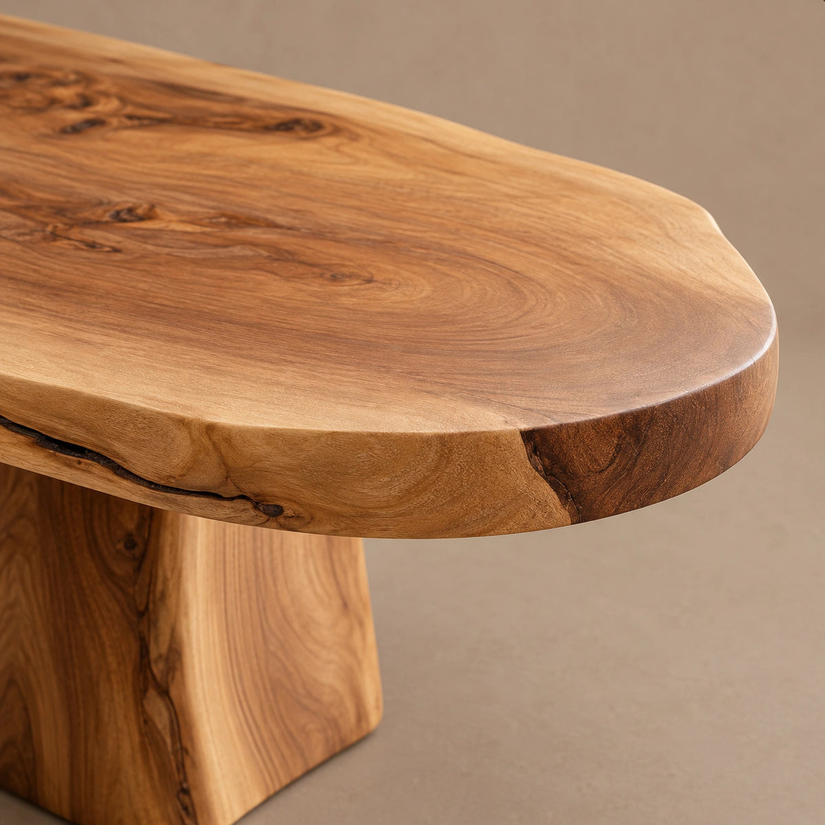 Wabi Sabi Live Edge Oval Coffee Table With Two Pillar Legs For Living Room