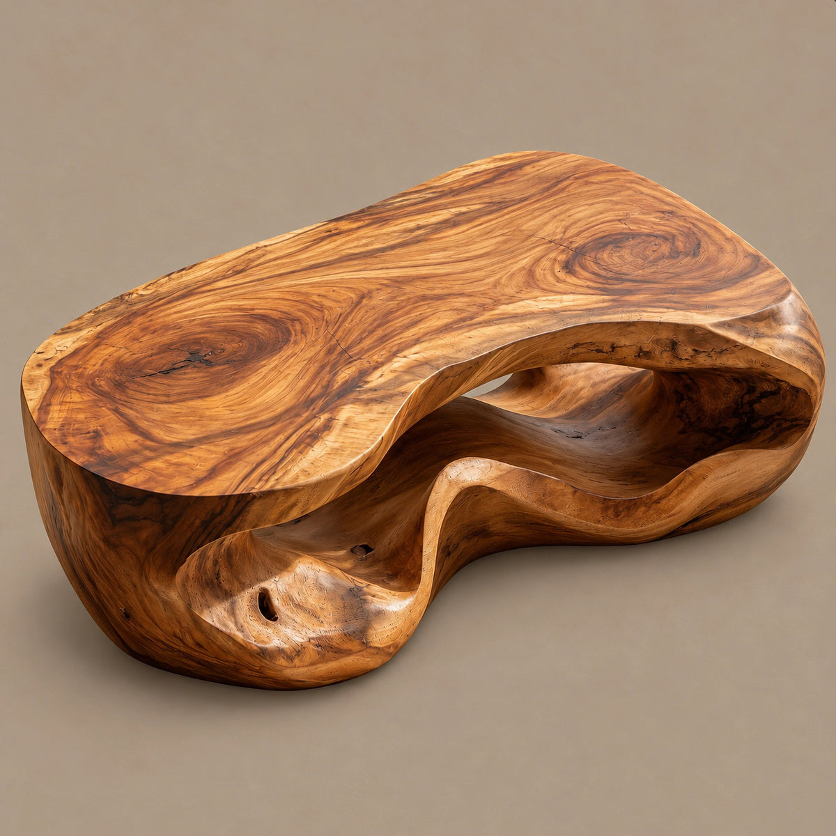 Wabi Sabi Sculpted Coffee Table With Carved Openings For Living Room