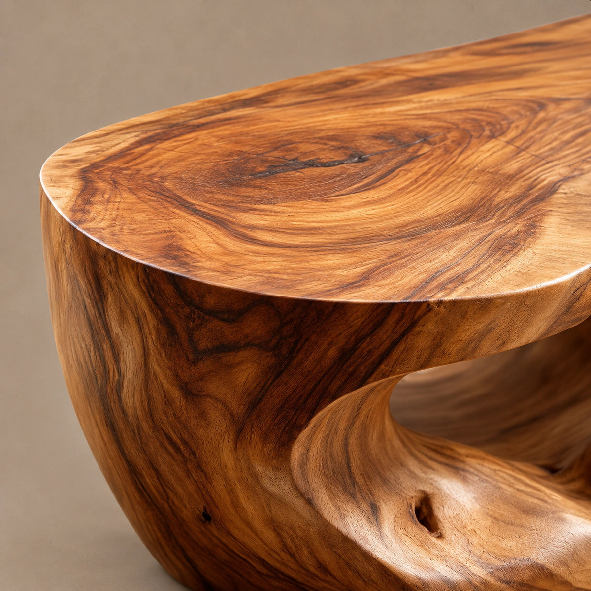 Wabi Sabi Sculpted Coffee Table With Carved Openings For Living Room
