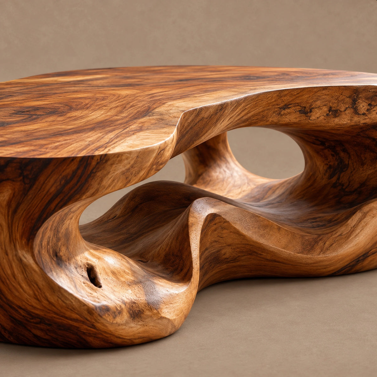 Wabi Sabi Sculpted Coffee Table With Carved Openings For Living Room
