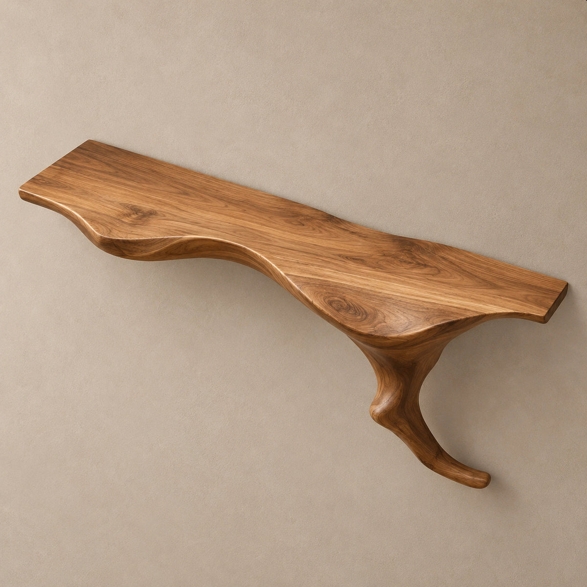 Scandinavian Floating Console Table With Sculptural Root Bracket For Entryway
