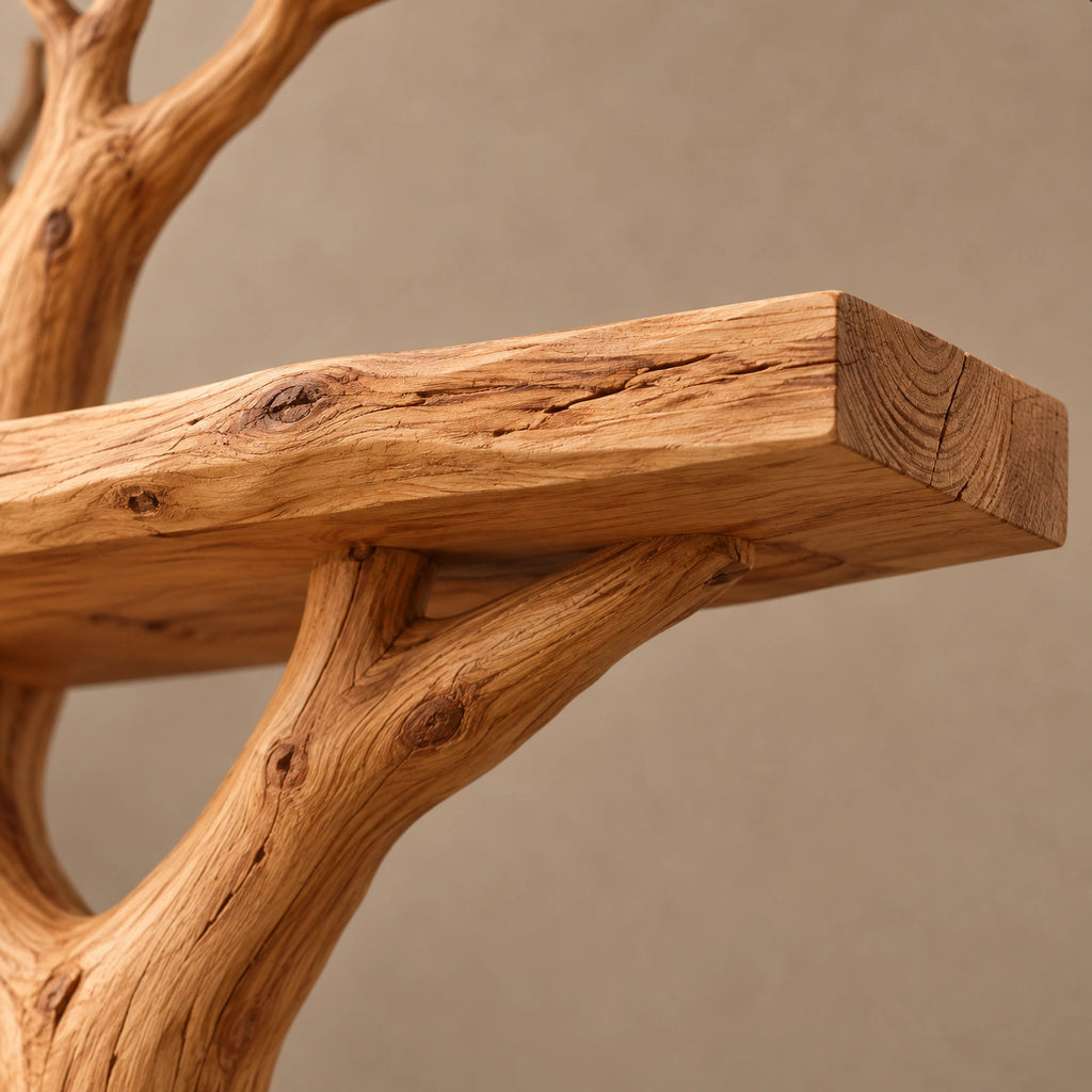 Rustic Wall Tree Bookshelf With Shelves At Many Heights For Living Room