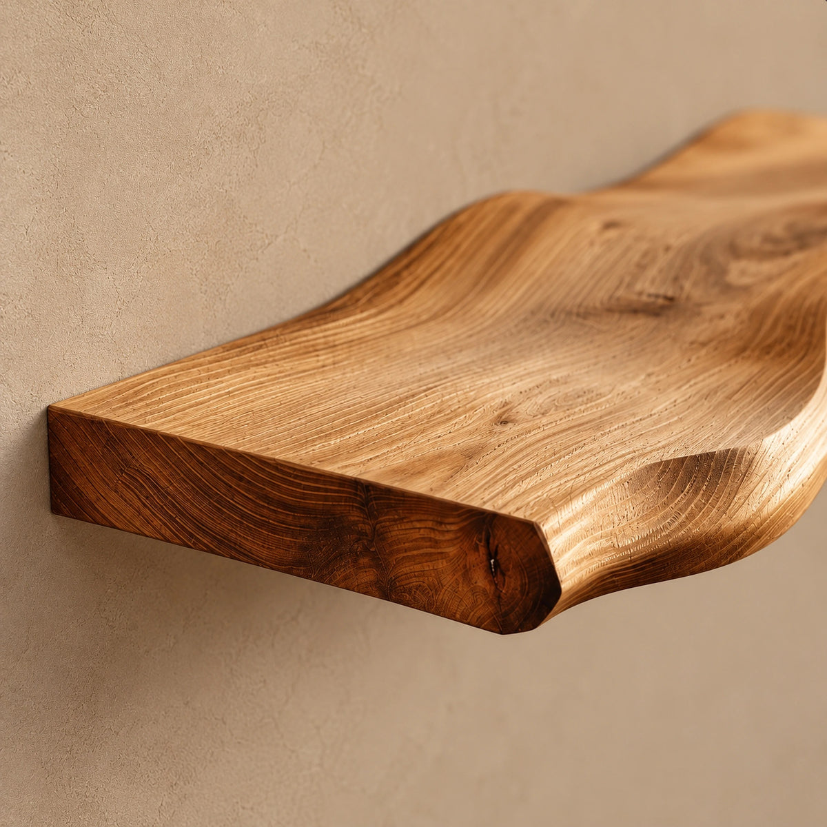 Contemporary Wavy Floating Wall Shelf With Sculpted Edge For Living Room