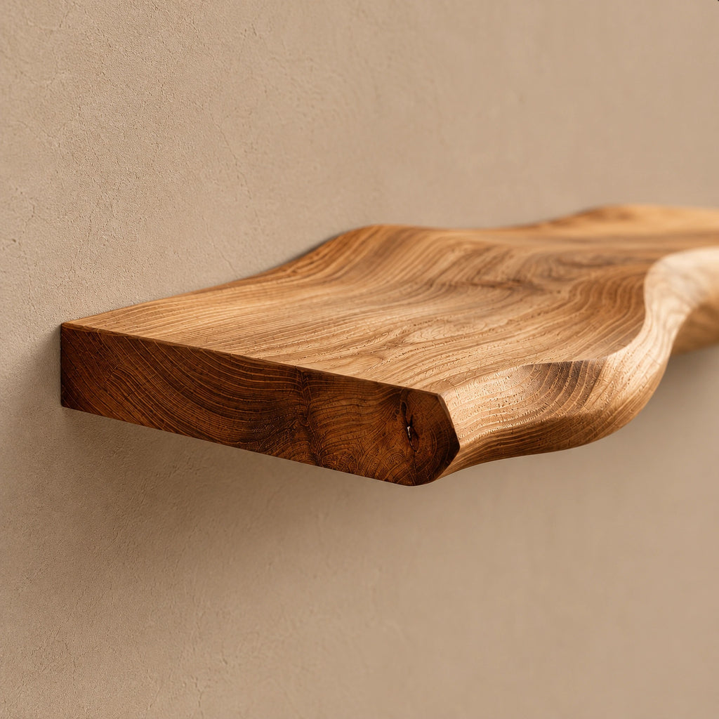 Contemporary Wavy Floating Wall Shelf With Sculpted Edge For Living Room