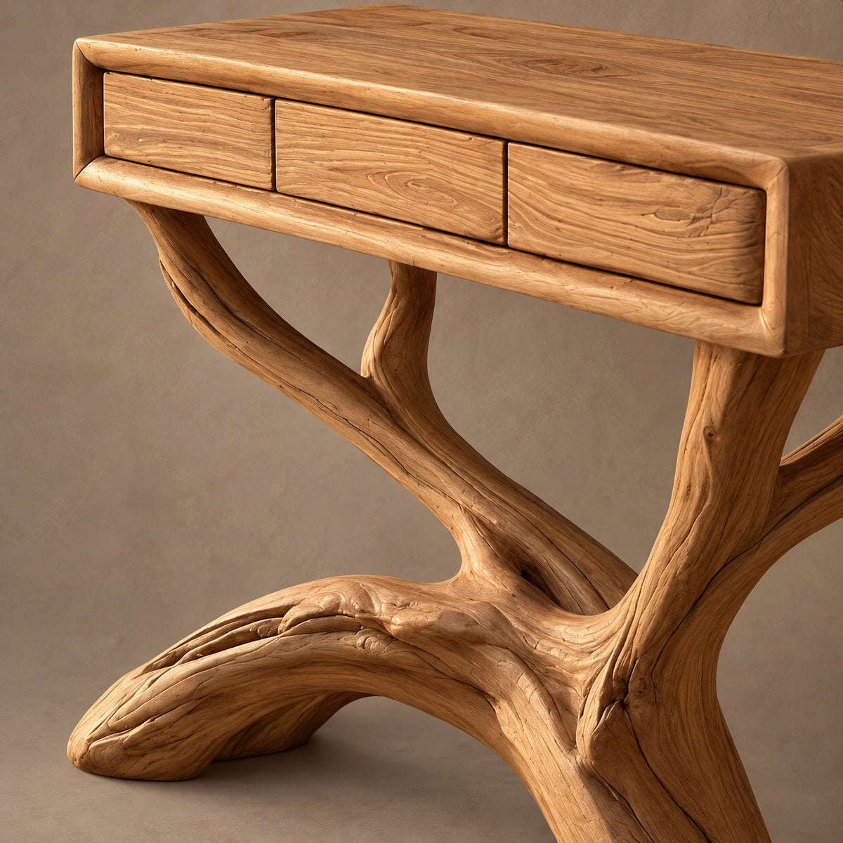 Woodland Tree Root Console Table With 3 Drawers For Living Room